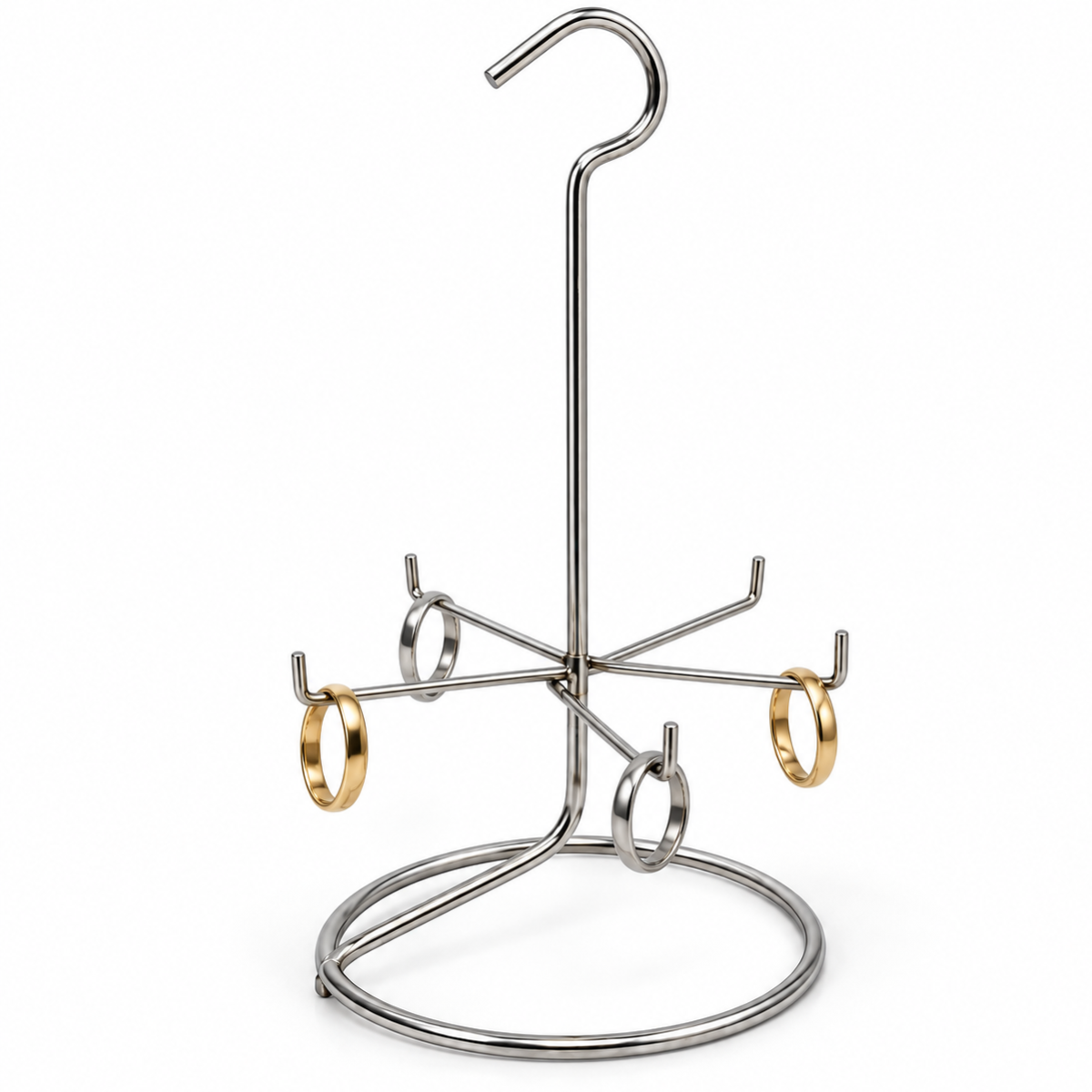 Steel Ring Cleaning Rack for Ultrasonic Cleaners, 6 Prongs, Hanging Hook, 6 Inches Tall, 3¾-Inch Base