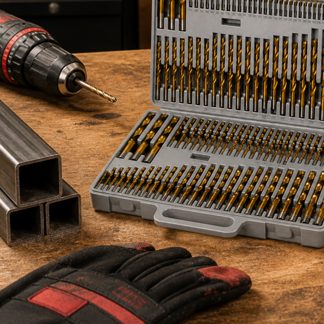 115 Piece Titanium Drill Bit Set – HSS TiN Coated Drill Bits – 1/16" to 1/2" Sizes – Fractional, Letter & Number Bits – Metal, Wood & Plastic