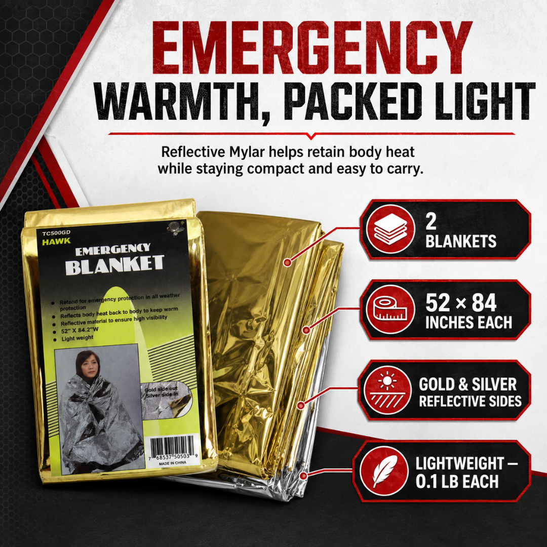 2-in-1 Reflective Gold and Silver 52 x 84 Inch Mylar Emergency Blanket (Pack of: 2) - TC-50503-Z02