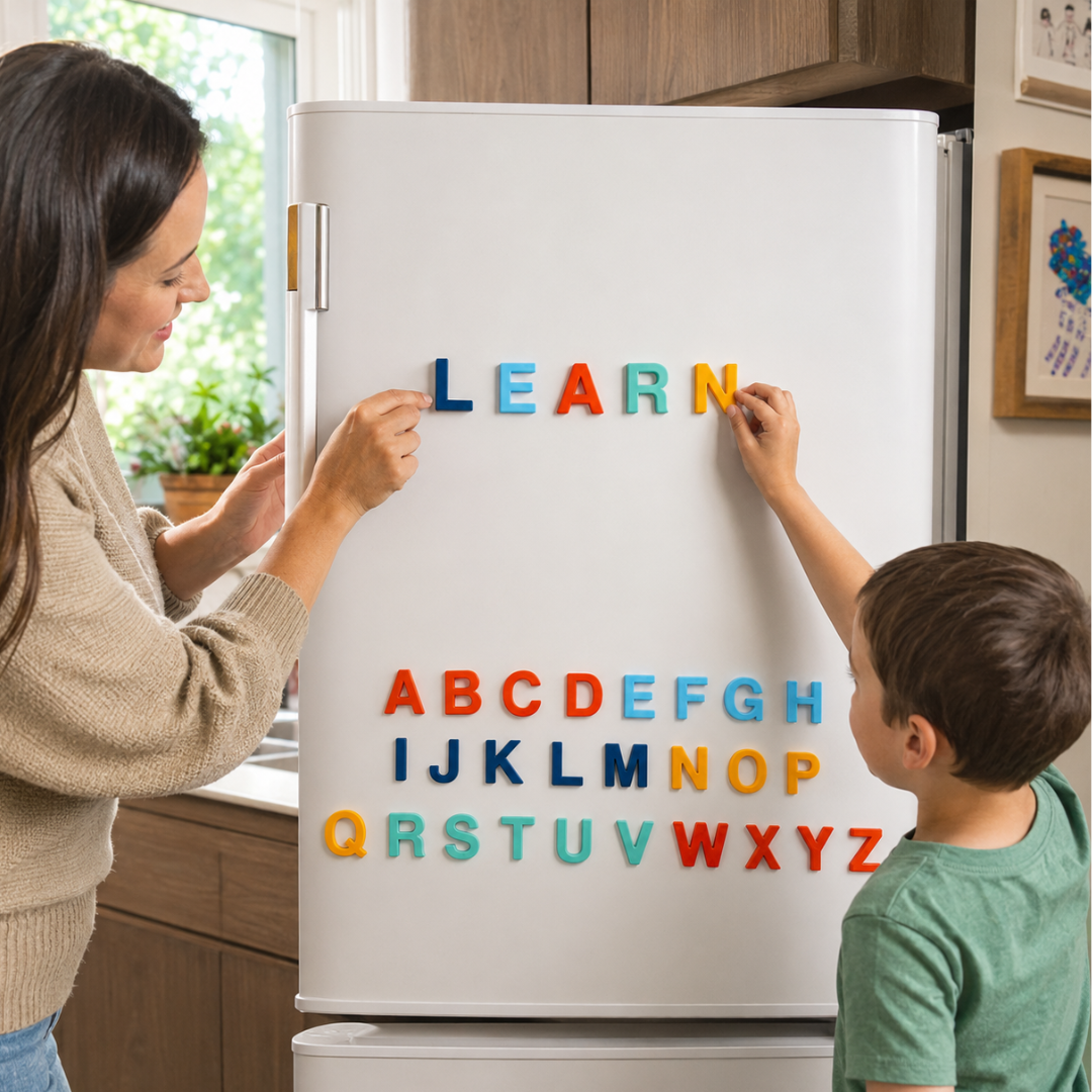 52-Piece Magnetic Alphabet Letters, 2 Complete A–Z Sets, 1-1/2 Inch Colorful ABC Magnets for Refrigerator, Magnetic Board, Early Learning, Spelling and Classroom Activities