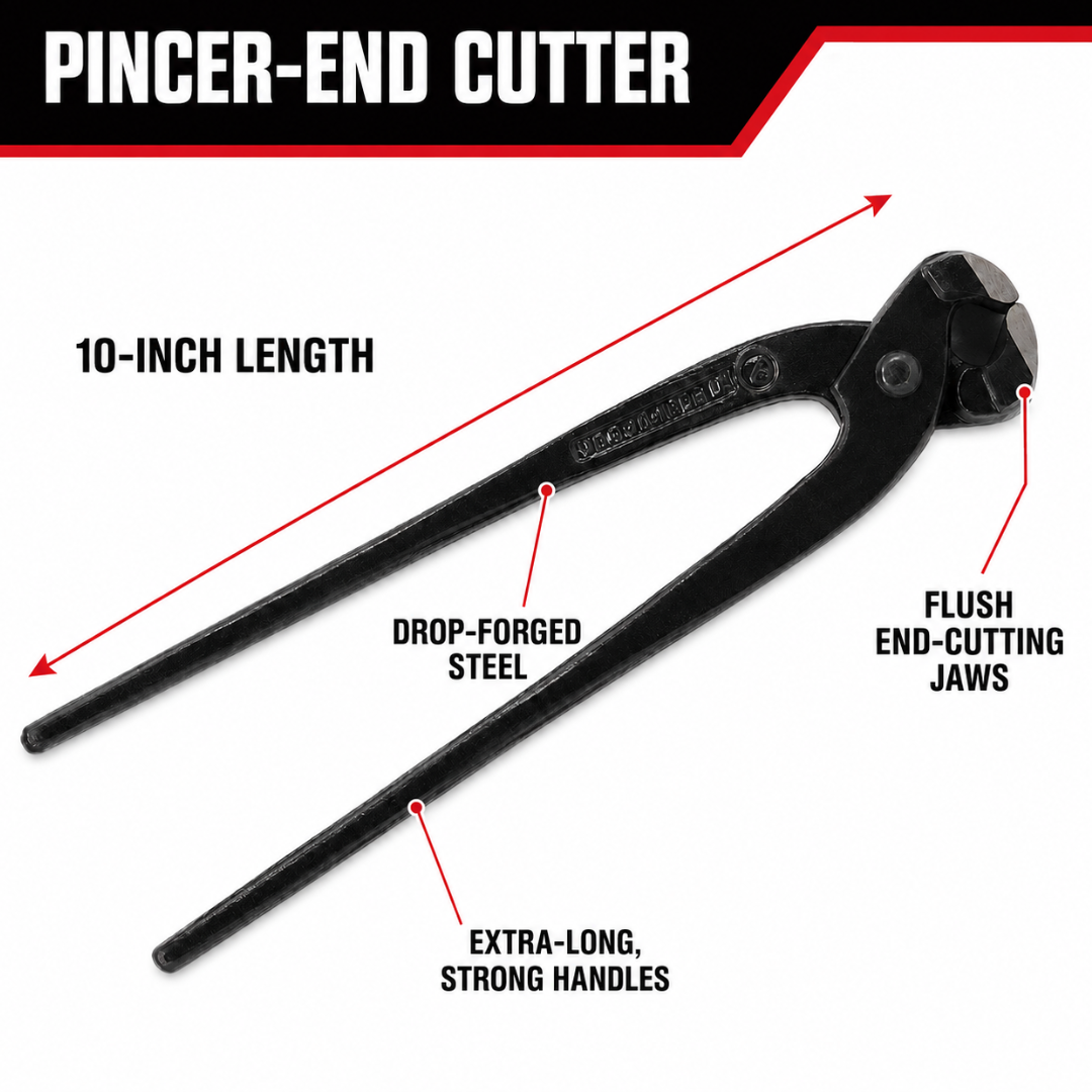 10 Inch Pincer End Cutting Pliers, Drop-Forged Steel End Nippers with Cushioned Dipped Handles for Cutting Wire and Bolts