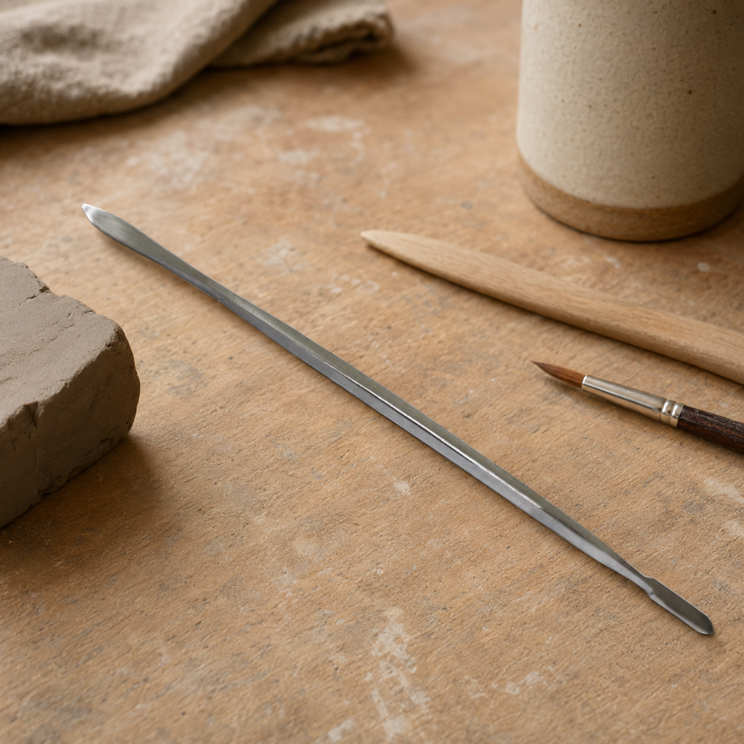8-Inch Double-Ended Stainless Steel Clay Sculpting Tool – Crafting Pick and Spatula with Wide Handle for Modeling, Shaping, Detailing and Pottery