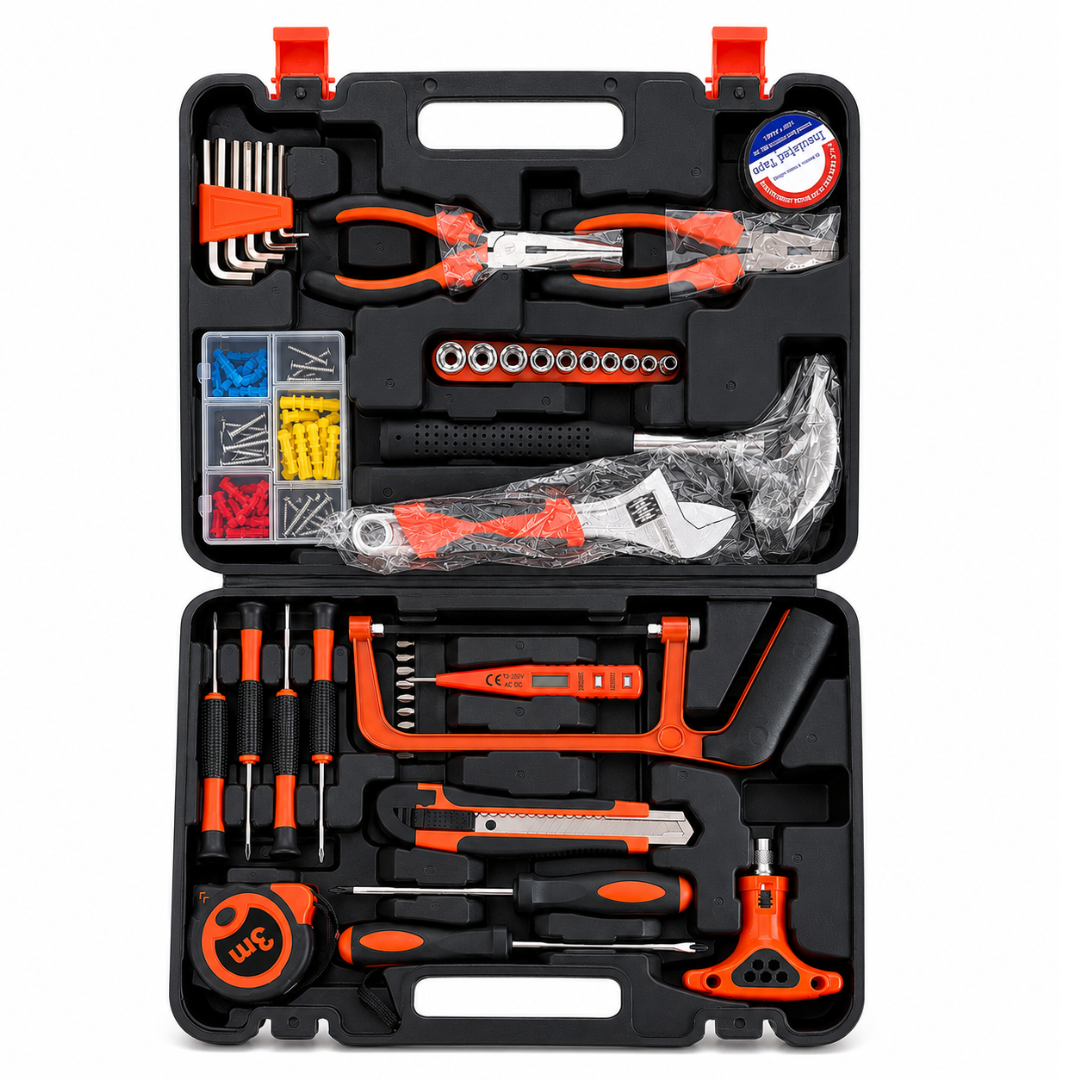 44-Piece Household Tool Kit with Carrying Case – General Home Repair Hand Tool Set with Pliers, Screwdrivers, Wrench, Sockets, Hex Keys, Hacksaw & Tape Measure