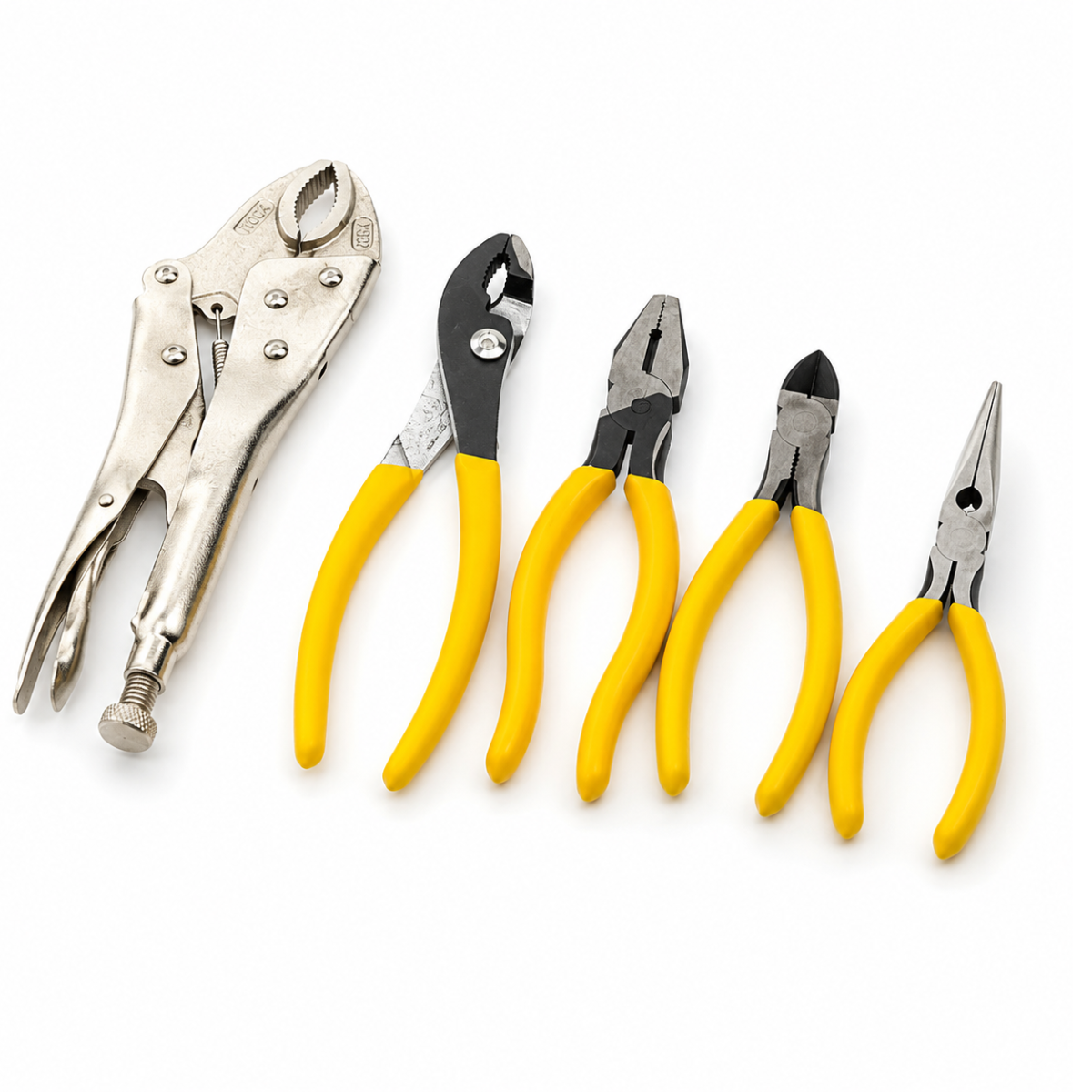 5-Piece General Purpose Pliers Set with Comfort Grip Handles – Long Nose, Side Cutting, Linesman, Slip Joint & Locking Pliers – TP-03705