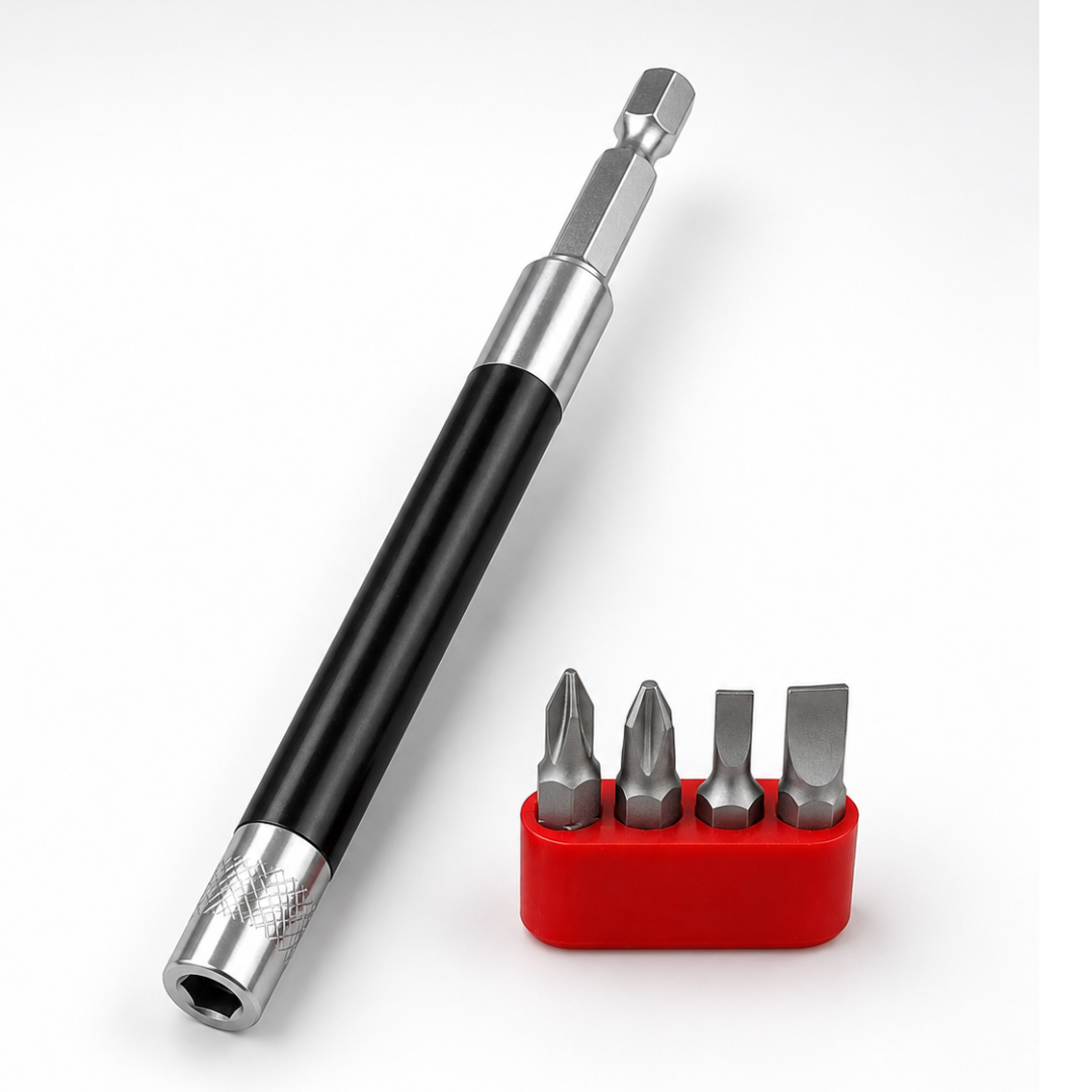 Starter Driver with 4 Bits – Pocket Size Screwdriver, 2 Flat & 2 Phillips Bits, Hand or Ratchet Use – TU-FR-8258