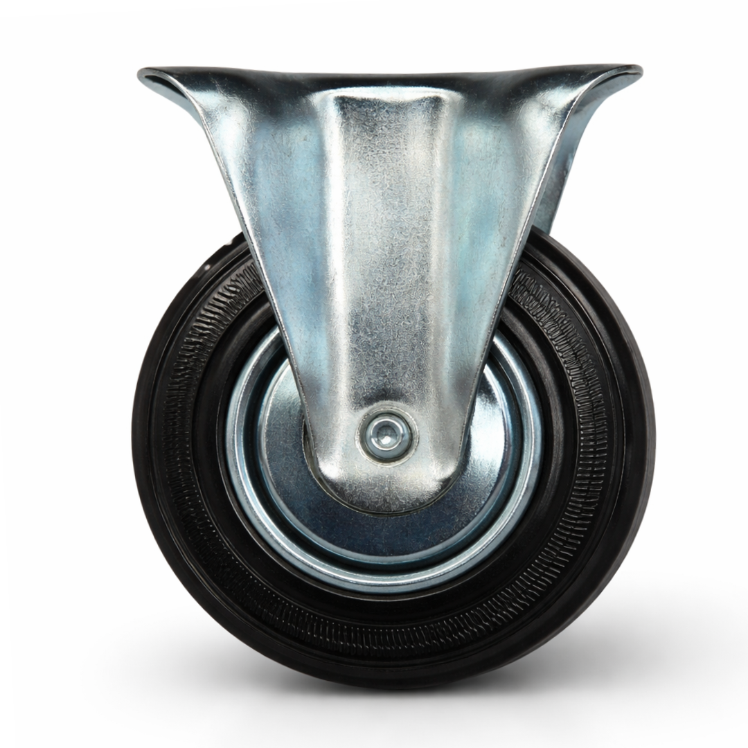 5 Inch Rigid Caster Wheels 4 Pack – Heavy Duty 5"x1" Fixed Plate Casters with Solid Rubber Wheel and Steel Bracket – Replacement Cart Wheels for Dollies, Workbenches & Platforms