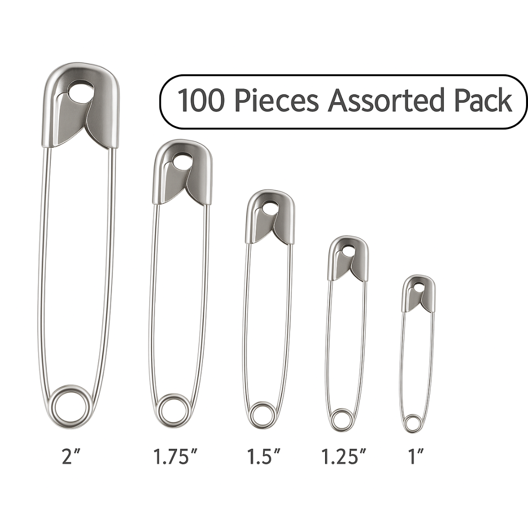 100 Pc. Assorted Size Safety Pins  - CR-10350