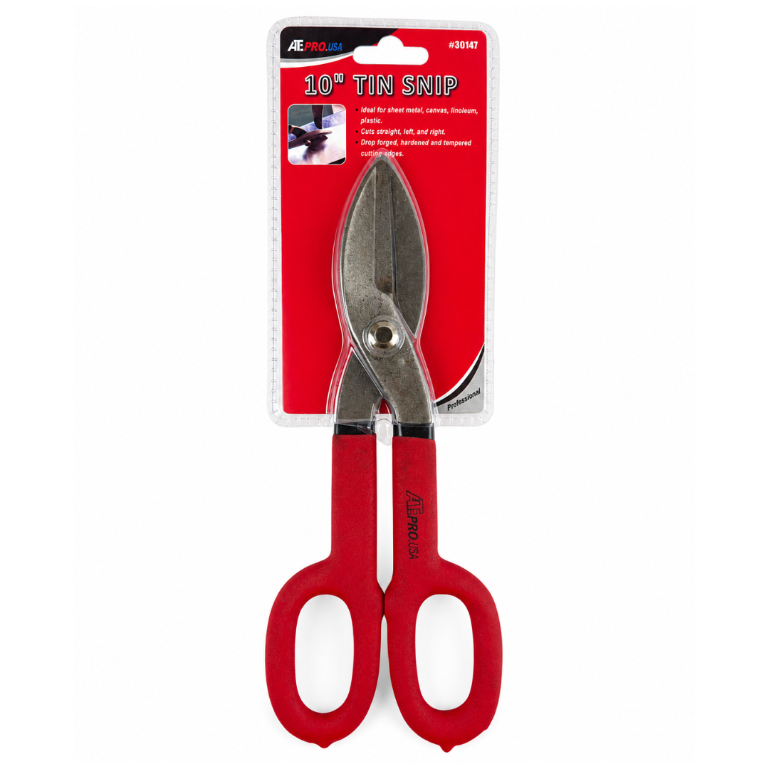 10" Tin Snips Heavy Duty – Sheet Metal Cutting Shears – Drop Forged Steel Blades – Straight, Left & Right Cuts – Non-Slip Grip Handles for Metal, Aluminum & Plastic