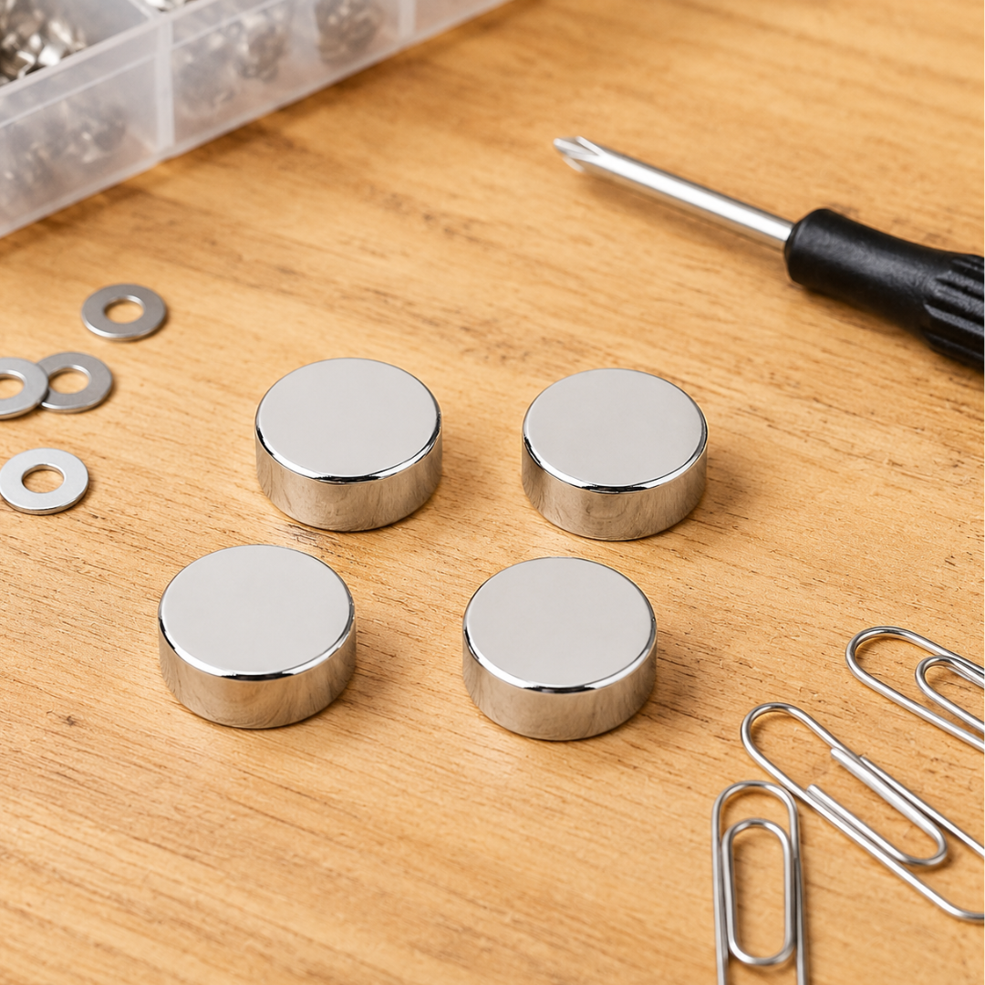 4-Piece Ceramic Magnnet Set, 1/2 Inch Diameter, 5 lb Holding Capacity Each, Chrome-Finished Heavy-Duty Magnets for Garage, Workshop, Office & DIY Projects – MC-18863