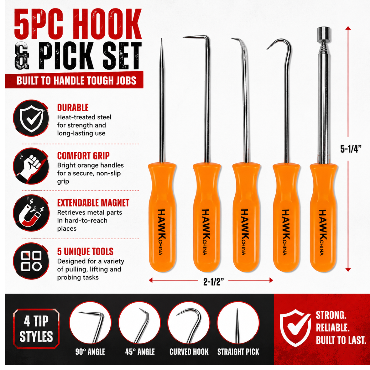 5 Piece Picks and Hooks Set with Extendable Pick-Up Magnet – S1-98550