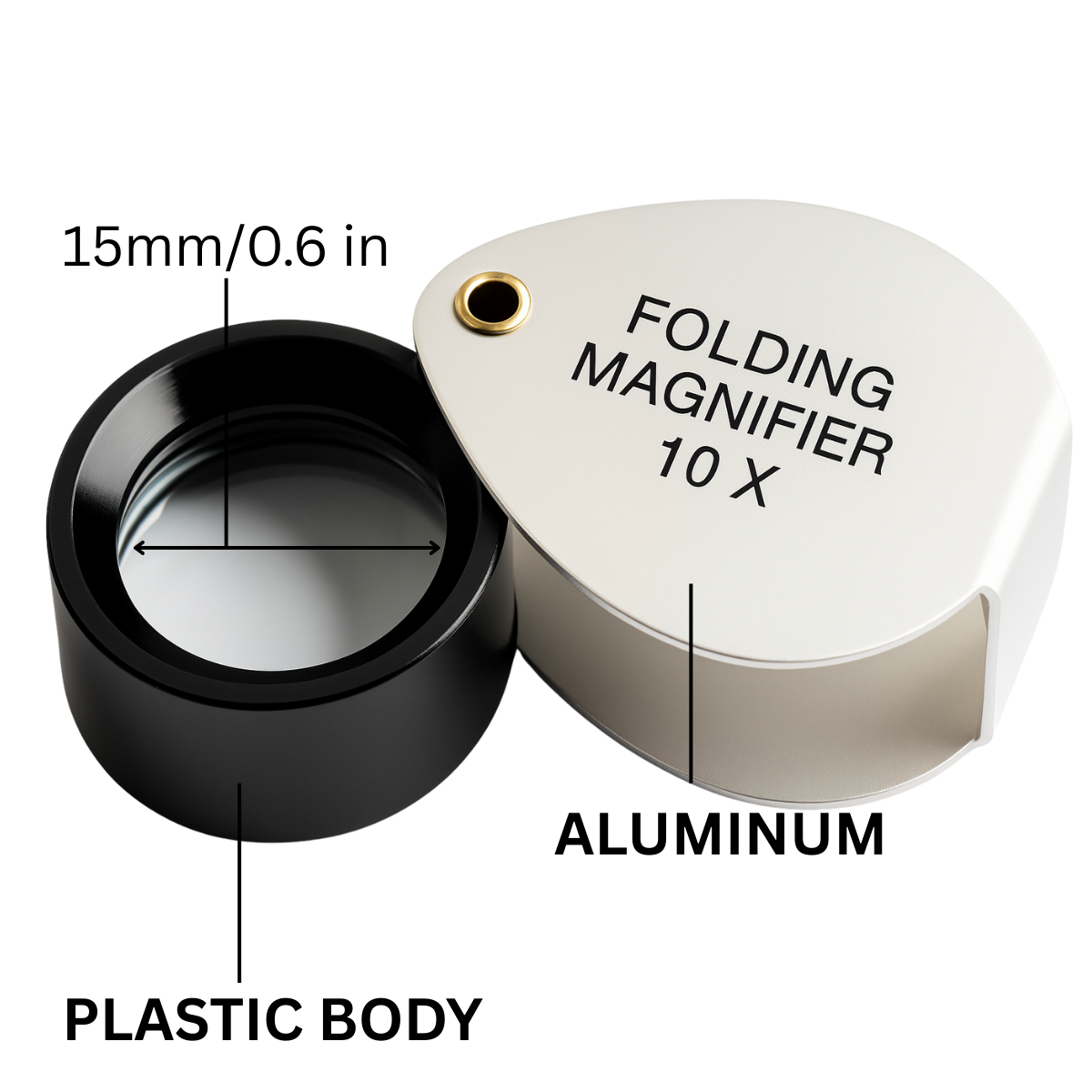 10x Folding Eye Loupe | 15 mm (0.59 in) Lens | Protective Aluminum Swivel Cover | Ideal for Jewelers & On-The-Go Appraisals | Pack of 2 Loupes