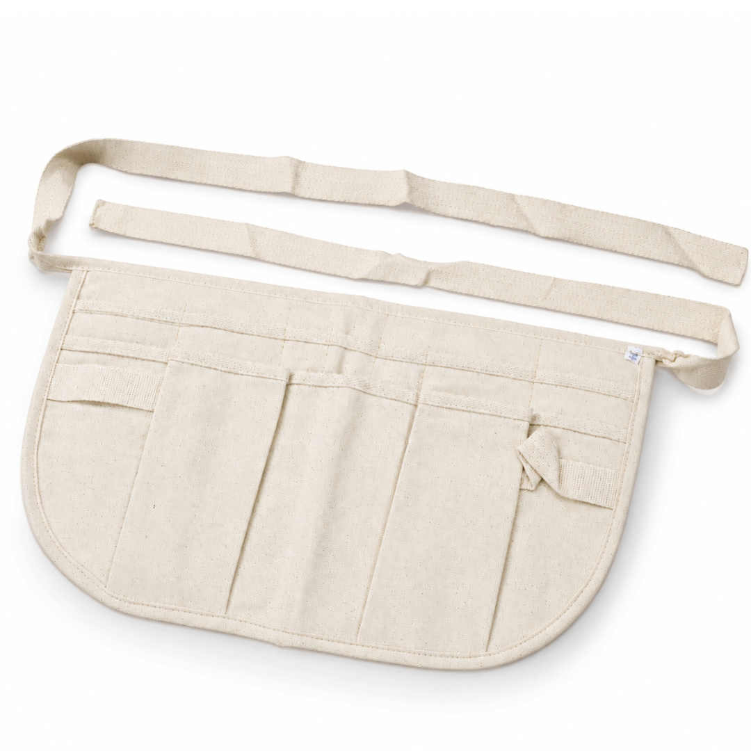 14" x 10" Heavy Canvas Waist Apron with 3 Pockets, Dual Hammer Holders, Long Tie Belt, White Utility Work Apron for Tools, Nails, Cash & Travel Valuables