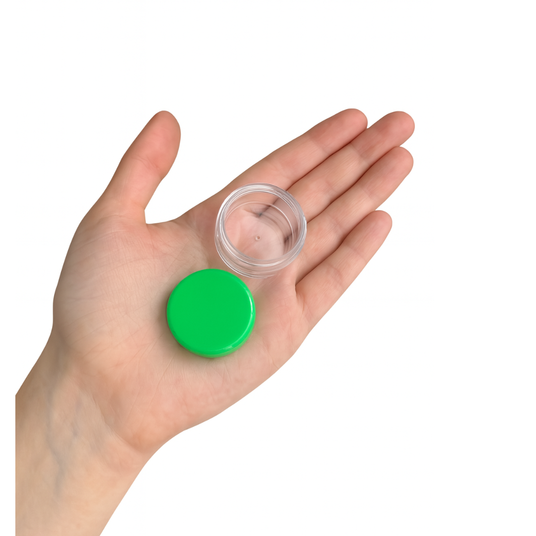 12-Pack Clear Plastic Mini Jars with Colorful Screw-On Lids – 1" x 1/2" Small Storage Containers for Beads, Gems, Crafts & Tiny Parts – Durable PP Plastic – TJ8605-COL