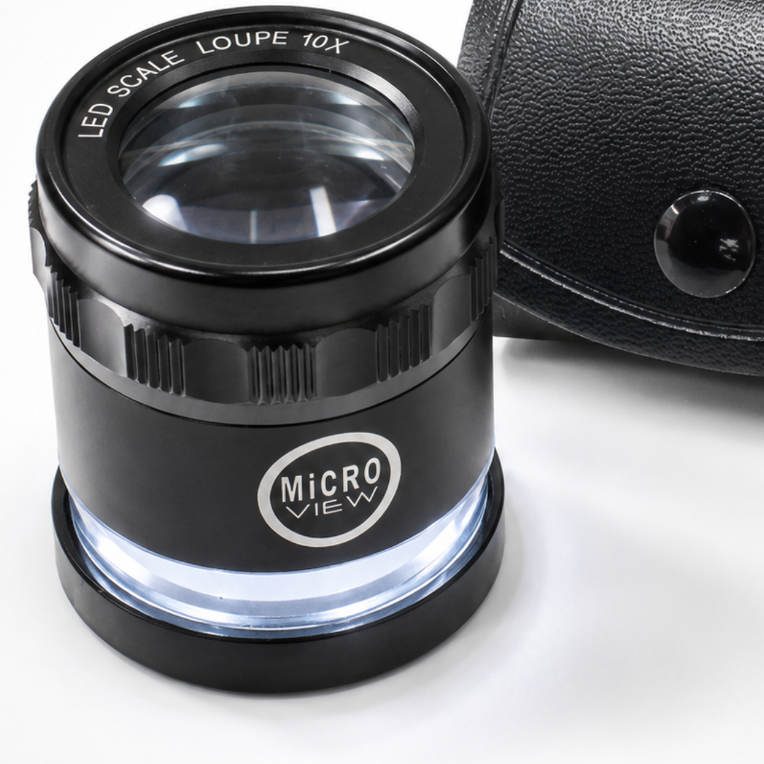 10X LED Scale Loupe Magnifier with Lighted Base and Protective Carrying Case for Jewelry, Coins, Stamps, Watches and Precision Inspection