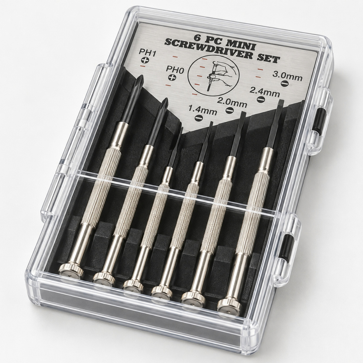 6-Piece Precision Screwdriver Set with Plastic Storage Case – Phillips & Slotted Mini Screwdrivers for Electronics, Eyeglasses, Watches & Small Repairs