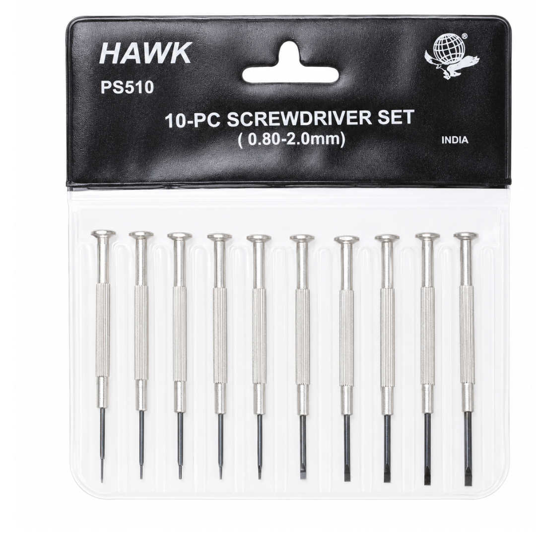 10 Piece Slotted Precision Screwdriver Set, Mini Flat Head Screwdrivers with Spinning Tops, Textured Handles & Vinyl Carry Pouch, Sizes 0.80mm to 2.0mm for Jewelry, Watches, Models & Small Repairs