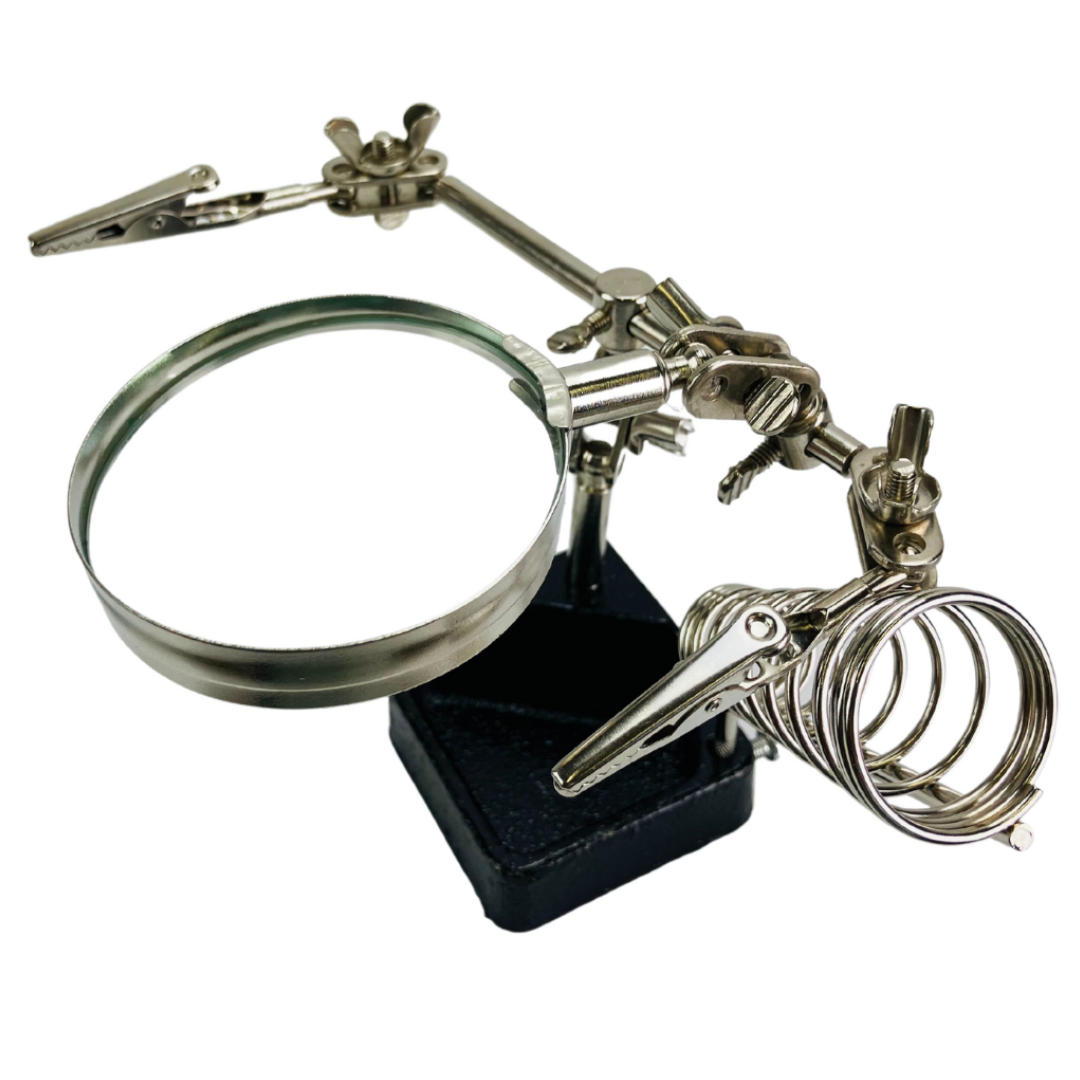 Helping Hand Magnifier with Tool Holder – 2.5" 2X Glass Lens, Adjustable Alligator Clips, Weighted Cast Iron Base with Storage Tray – Soldering & Jewelry Workstation