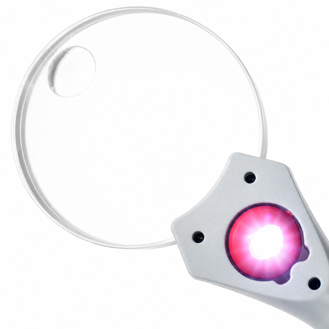 3X/5X 3.5 Inch Rimless LED Magnifier with Roller Ball Light Switch – Handheld Acrylic Magnifying Glass with Gray Handle, MP-13938