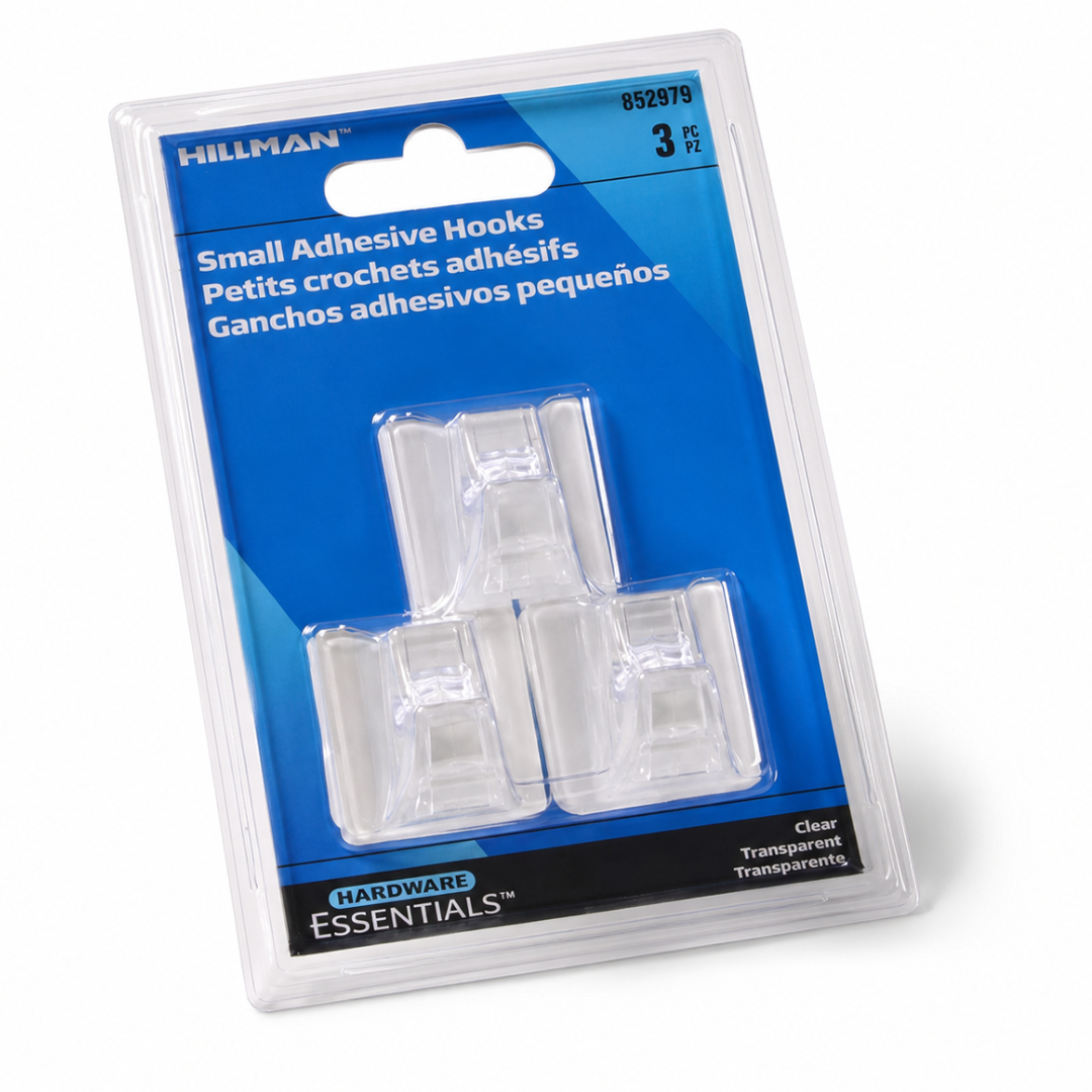 Small Clear Adhesive Hooks, 3 Pack – Transparent Plastic Peel & Stick Wall Hooks for Kitchen, Bathroom, Office, Dorm, Closet & Home Organization, Holds up to 1 lb