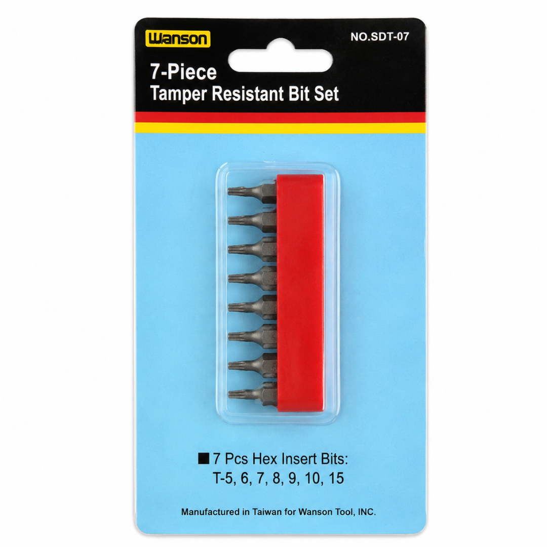 7-Piece Tamper Resistant Hex Insert Bit Set with Storage Rack, T5 T6 T7 T8 T9 T10 T15 Steel Security Driver Bits for Toolboxes, Repairs, Electronics & Specialty Fasteners