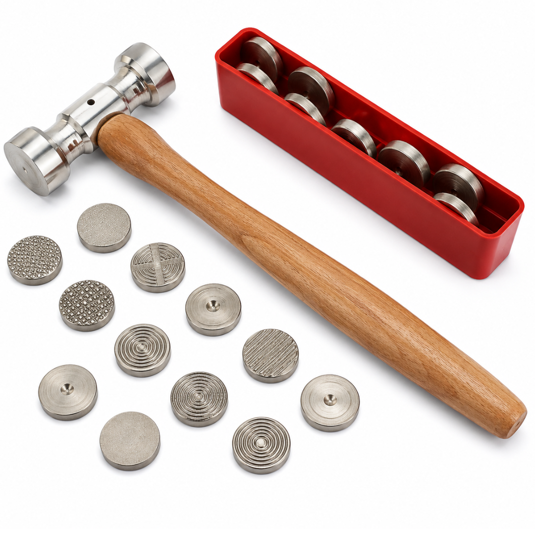 10 Inch Texturing Hammer with 12 Interchangeable Pattern Heads – Metal Stamping, Jewelry Making, Craft and Metalworking Hammer Set, PH-18408