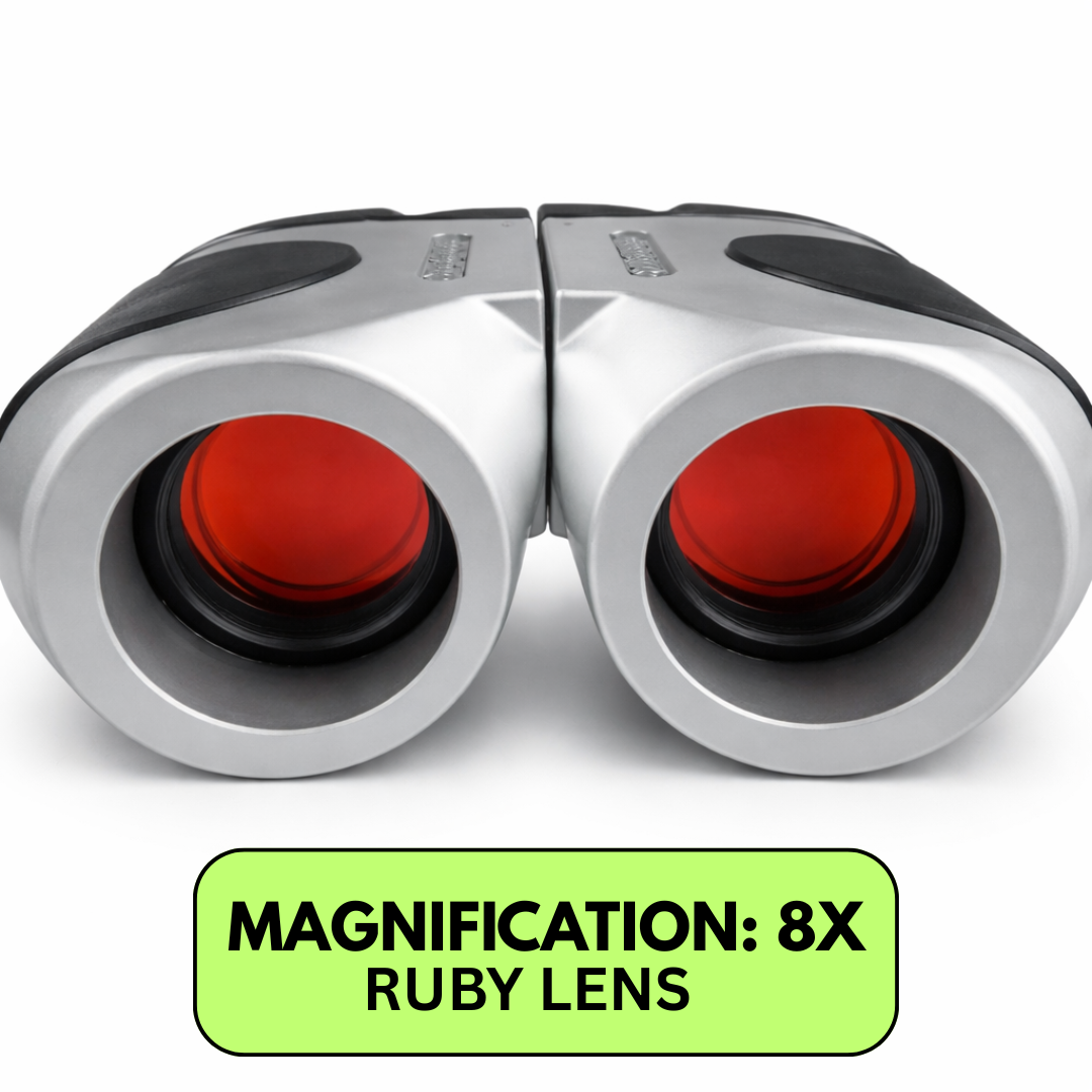 8x Sporty Mini Compact Binoculars – 21mm Amber Lenses, Lightweight Travel Binoculars with Case & Neck Strap