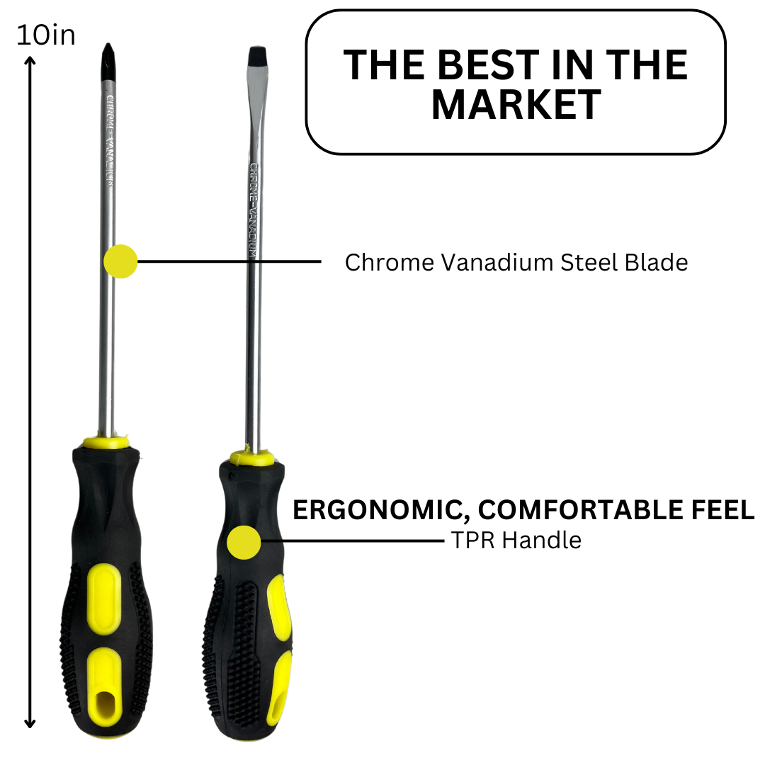 2 Pc. Screwdrivers | Slotted & Phillips | Chrome Vadium Steel Blade, TPR Handle | Magnetic
