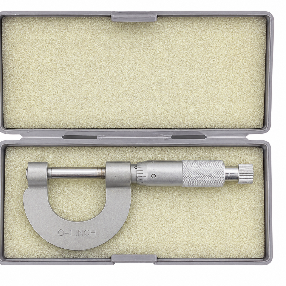 0-1" Micrometer SAE Precision Measuring Tool with Protective Case, 0.025" Rod Scale & 0.004" Knob Increments, Metal Outside Micrometer Caliper