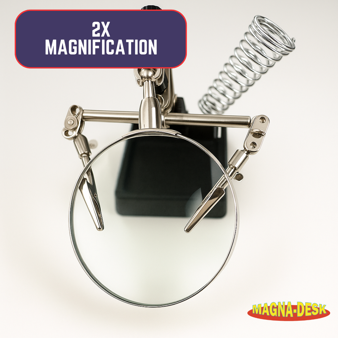 Helping Hands Soldering Station with 3.5" Magnifier – 2X Lens, Alligator Clips, Coil Holder & Heavy Base for Electronics, Jewelry & Hobby Work