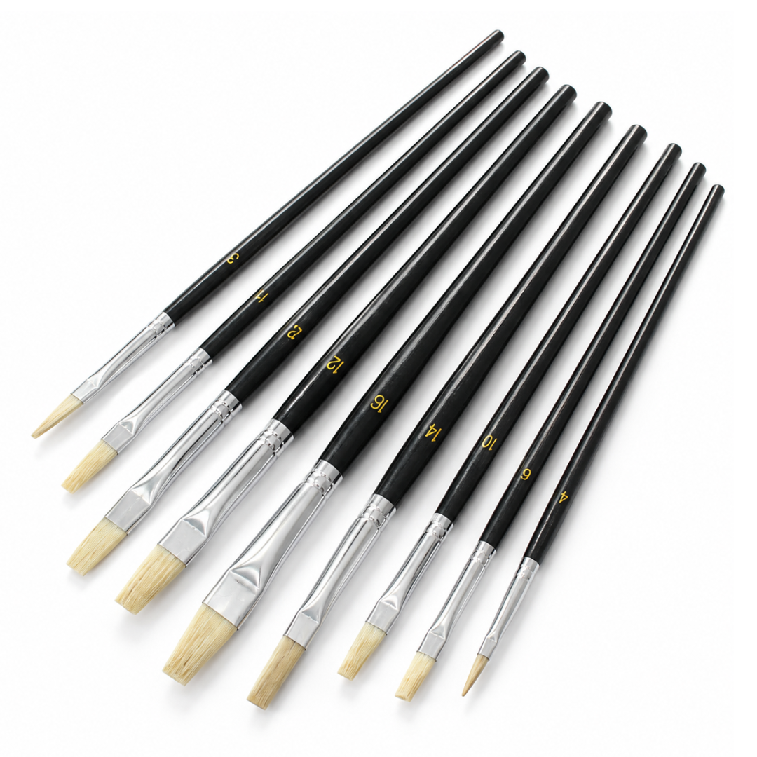 9-Piece Flat Artist Paint Brush Set, Sizes 0–16, Acrylic Bristles with Black Wooden Handles for Watercolor, Acrylic, Oil, Canvas, Wood and Crafts, 2-Pack, 18 Brushes Total