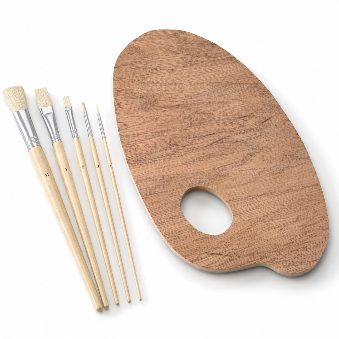 Professional Long-Handle Artist Paint Brush Set with 16 x 8 Inch Wooden Palette, 5-Piece Assorted Brushes for Acrylic, Oil and Watercolor Painting, Sizes 1, 3, 5, 9 and 11 – TZ63-00646