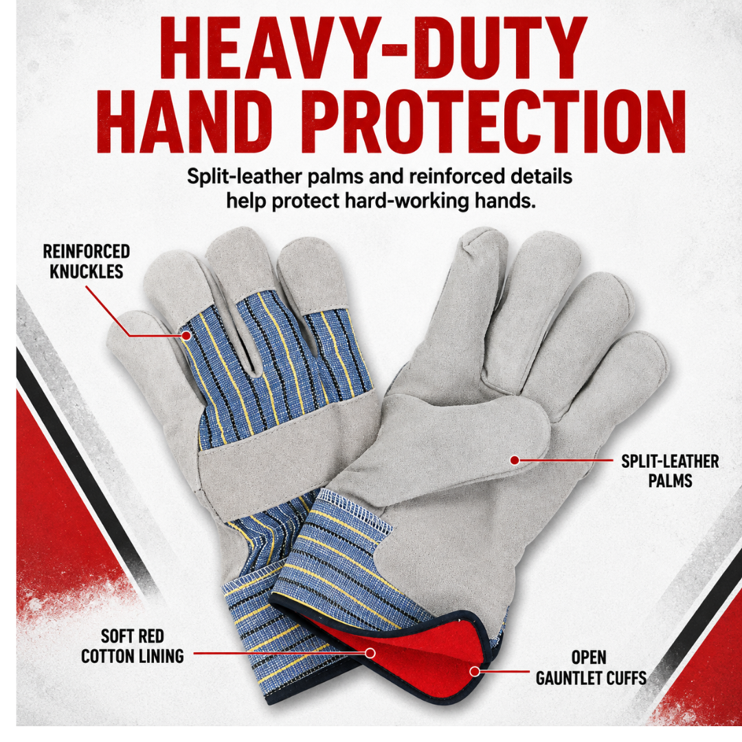 Men's Heavy Duty Red Cotton Lined Leather Palm Gloves, Gauntlet Cuff (Pack of: 2) - GL-14502-Z02