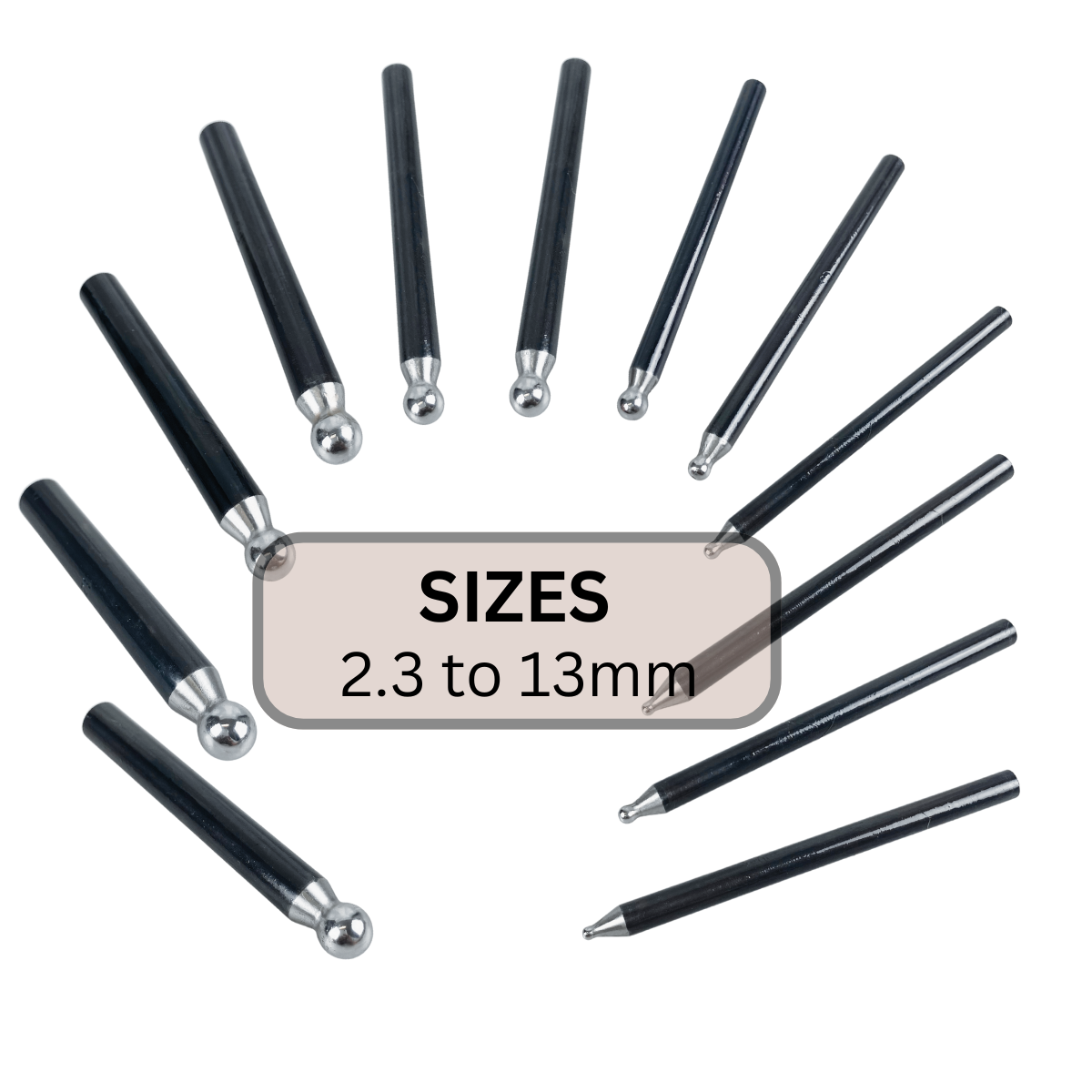 12-Piece Dapping Punch Set – 2.3mm to 13mm Steel Doming Tools for Metal Forming, Jewelry Making, Stamping & Crafting – Precision-Milled Heads
