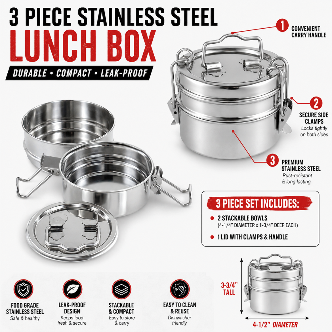 3 Piece Stainless Steel Lunchbox  - UT72-TIFFIN