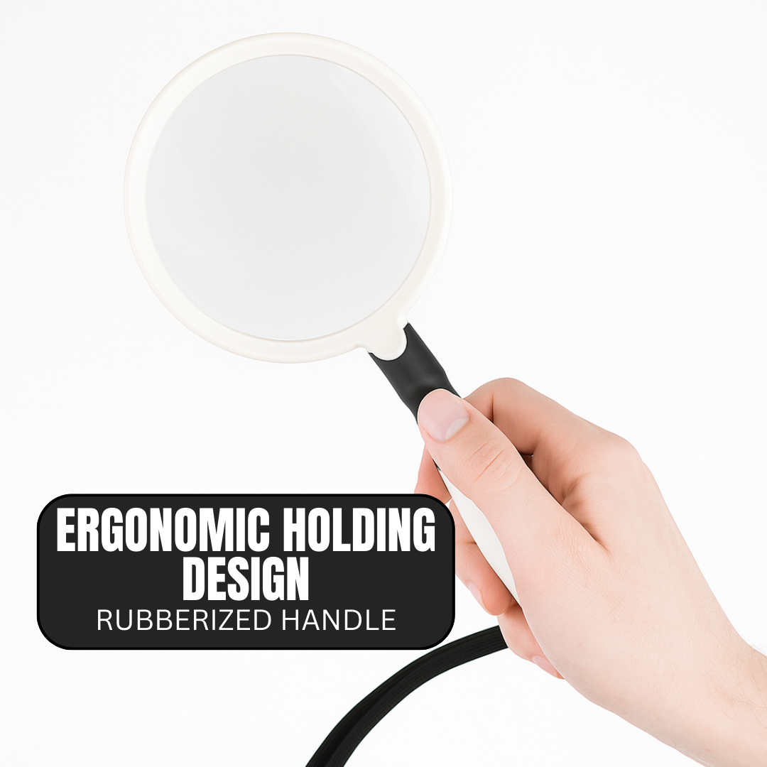 Handheld LED Illuminated Magnifier – 3.5" Aspheric Lens, 3X Large + 5X Small Lens, 2-Way LED Light, Ergonomic Grip – Requires 2 AAA Batteries