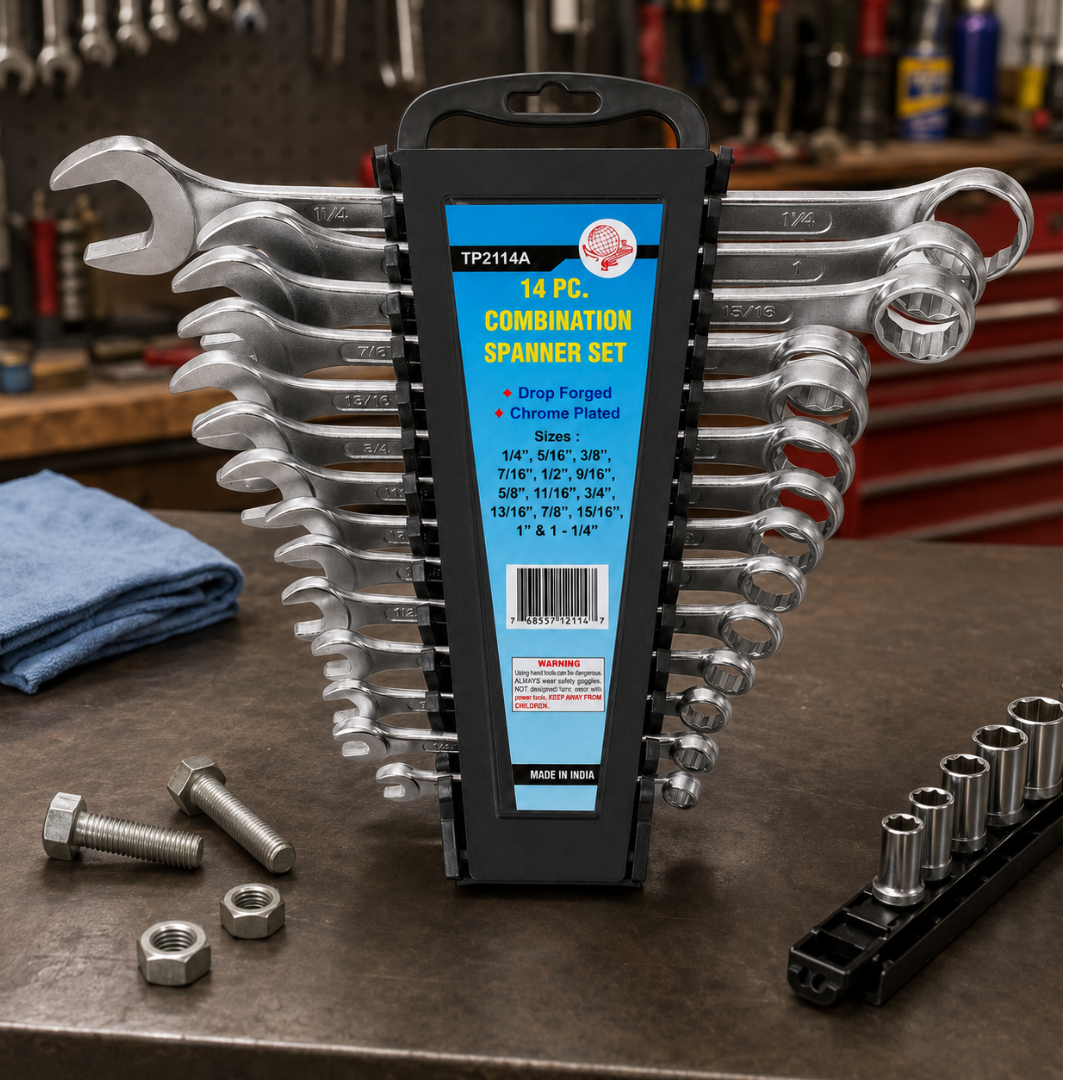 14-Piece SAE Combination Wrench Set, 1/4 Inch to 1-1/4 Inch, Open-End and Box-End Standard Wrenches with Plastic Carrying Case