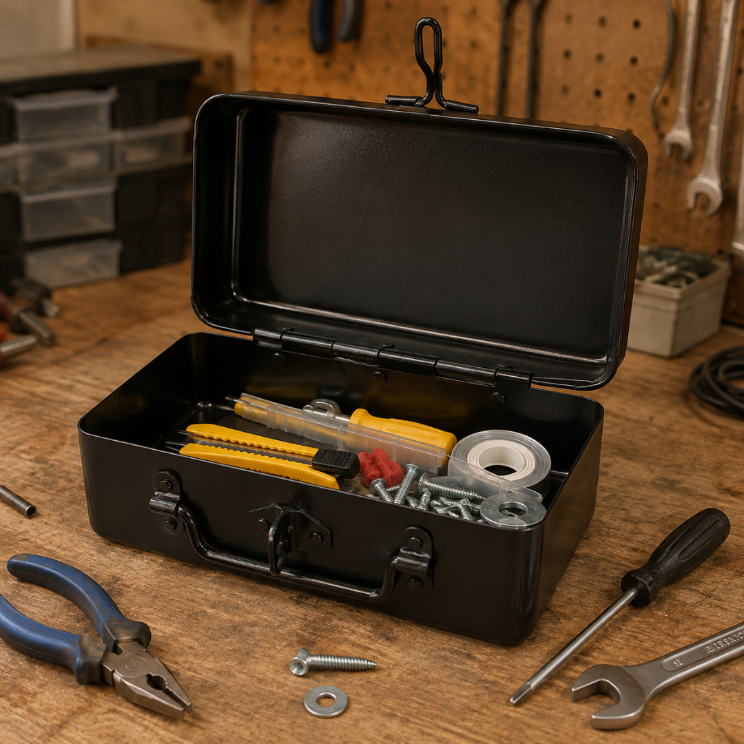 Multipurpose Black Metal Storage Box with Lockable Hasp – Cash, Jewelry, Coins, Cards & Small Item Organizer