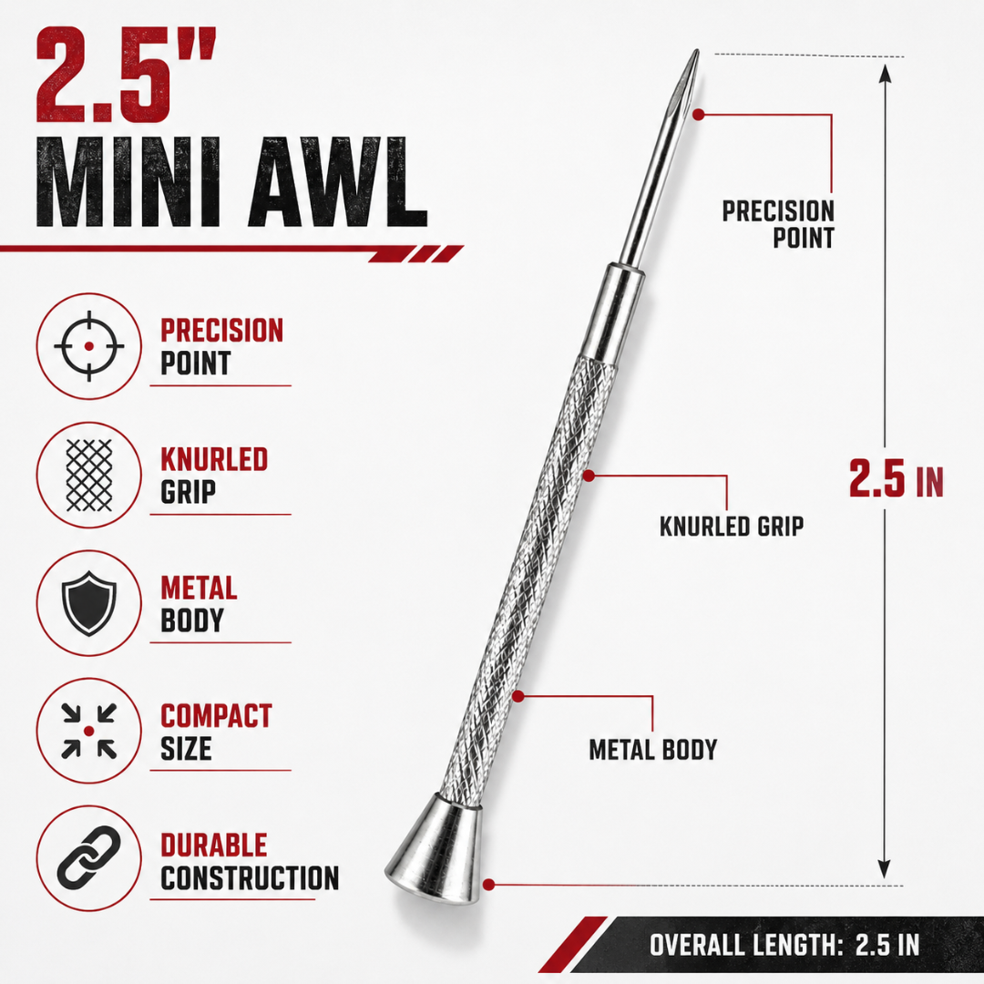 2 Pack Mini Metal Awl Pick Tool, 2.5 Inch Precision Pointed Awl with Knurled Grip Handle for Leather, Crafts, Jewelry, Detail Work, Marking, Scribing and Small Hole Starting