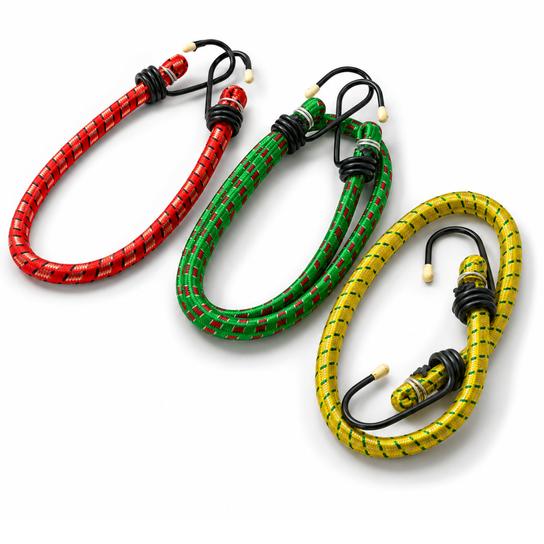 3 Piece Bungee Cord Set with Rubberized Hooks – 12", 18" & 24" Color-Coded Stretch Cords for Cargo, Bikes, Camping, Moving & Garage Storage – TA-08503
