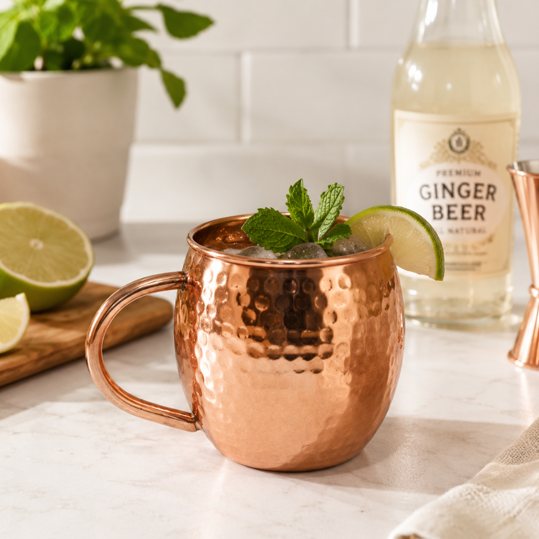 4 Inch Hammered Copper Moscow Mule Mug, Barrel Shaped Drink Cup with 3 Inch Rim Diameter, 7.5 oz Copper Mug for Cocktails, Bars, Restaurants, Parties & Home Use
