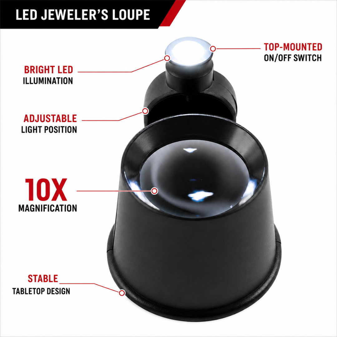 MAXIMIZE Black Jeweler's Loupe with LED Light | 10X Magnification Power | Adjustable Lighting | Ideal for Watchmakers