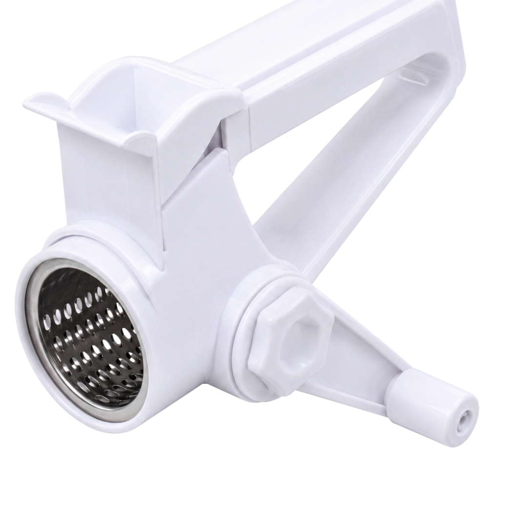 Handheld Manual Rotary Food Grater and Grinder with Stainless Steel Drum, Compact Hand-Crank Cheese and Vegetable Grater for Garlic, Onion and Carrots, 5.5 Inch