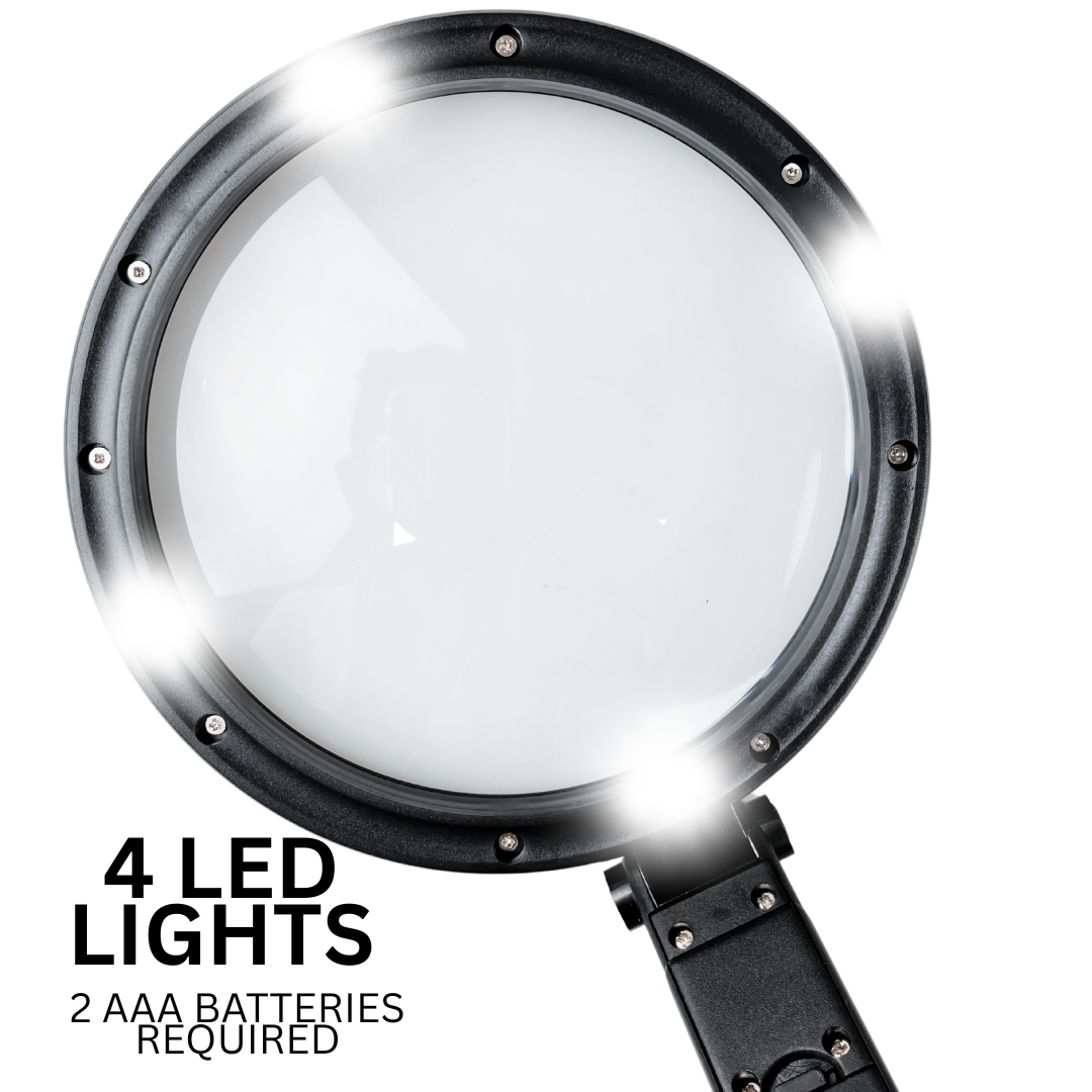 2x Jumbo LED Light Magnifier - 5 Inch Lens - Folding Stand For Hands-Free Operation  - MP-14547