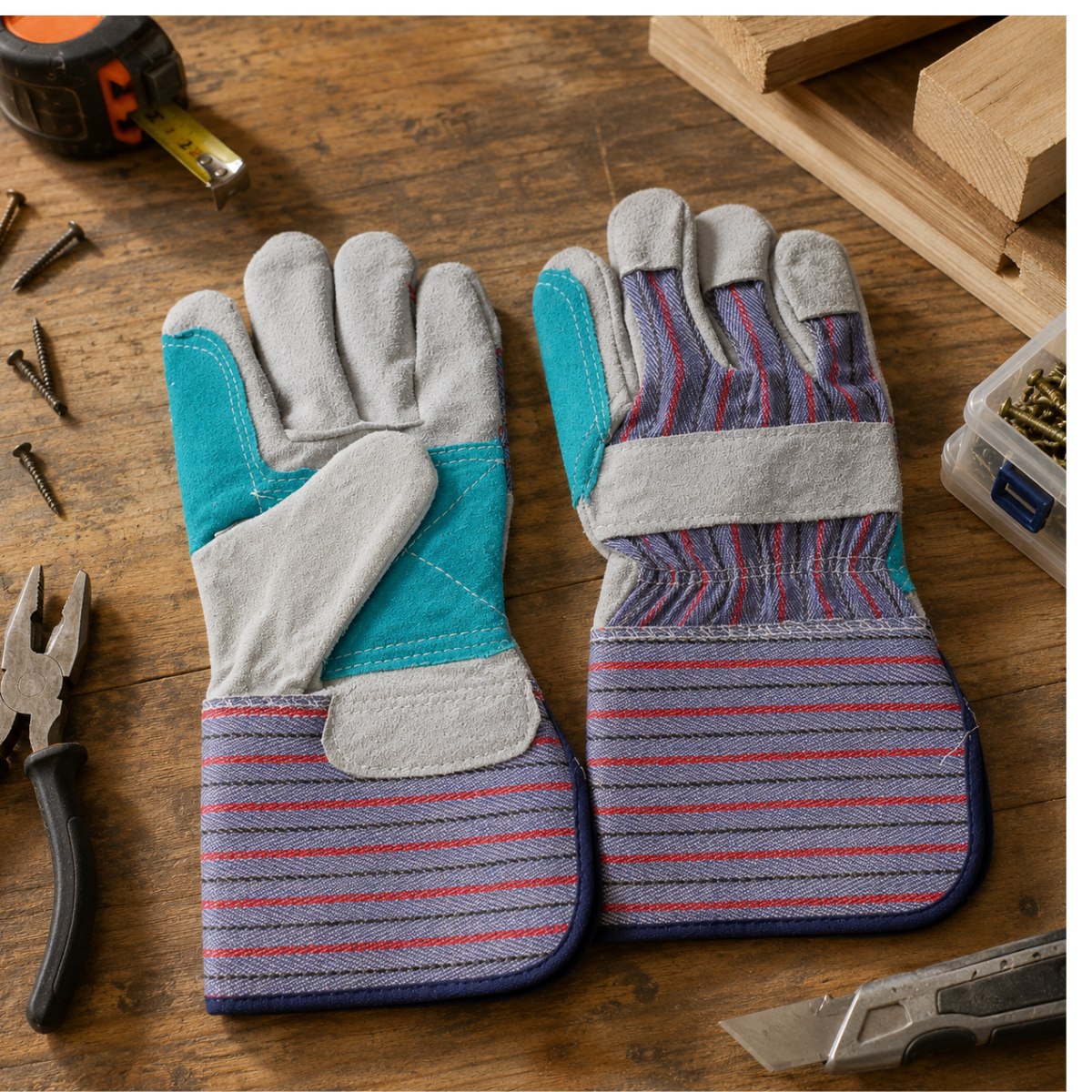 Men's Green Leather Work Gloves, Double Palm & Reinforced Index Finger, 4.5 Inch Gauntlet Cuff, Extra Large - 2 Pairs - GL-94505-Z02
