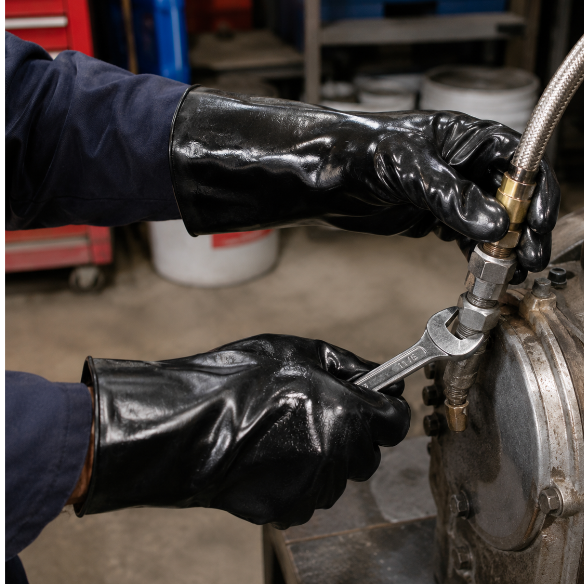 Men's Black PVC Industrial Work Gloves, 12 Inch Gauntlet Cuff, Interlock Lined, Large - 12 Pairs - 9012-Z12