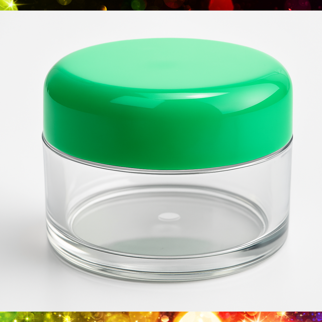 12 Clear Plastic Jars with Colored Lids - Size - 25 Mil  - TJ8625-COL