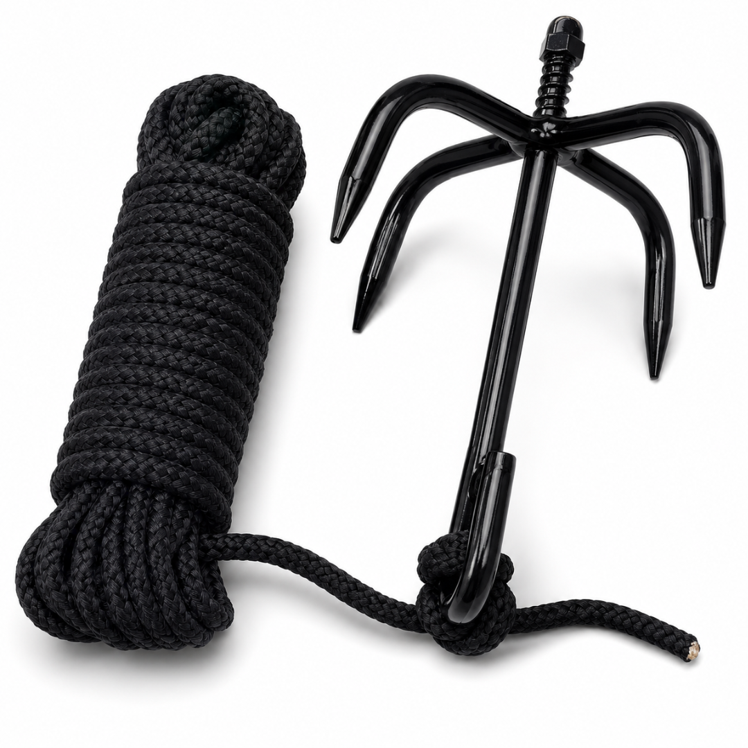 Grappling/Climbing Hook with 40 Ft Polypropylene Rope, 10 Inch Steel Shaft, 7 Inch Hooks – Heavy-Duty Utility Hook for Retrieval, Outdoor, Camping & General Purpose Use – TA-14906