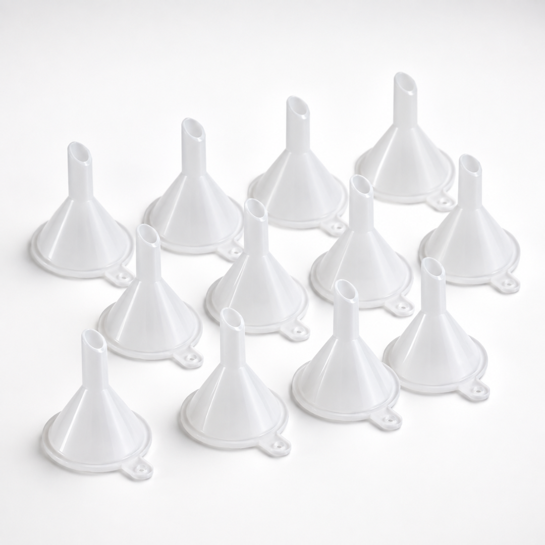12-Piece Mini PE Plastic Funnel Set – 1.5-Inch Small Funnels for Bottles, Liquid Transfer, Crafts, Hobbies and Lab Use – TJ86901
