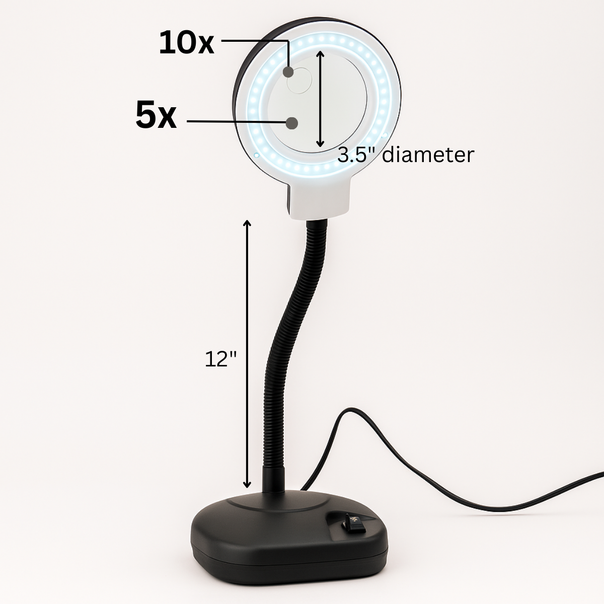 LED Illuminated Gooseneck Lamp Magnifier | 5x & 10x Power  - CR-29255