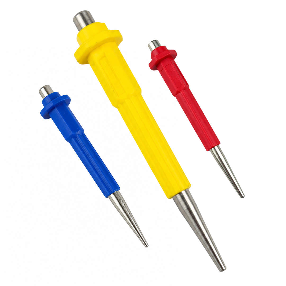 3 Piece Nail Punch Set – 1/16", 3/32", 1/8" Sizes – Chrome Vanadium Steel – Soft Grip Handles – Precision Pin Punch Tool Set for Woodworking & Carpentry